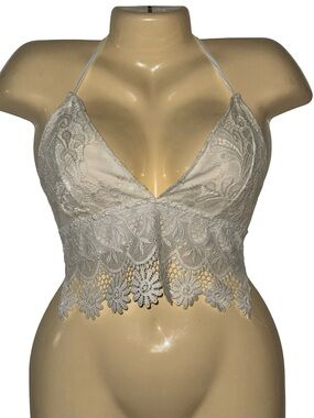 SHEIN Lace Halter Crop Bralette in white